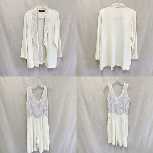 Vintage 90s JR Nites crepe evening/formal sequin romper/blazer set small-medium - Picture 5 of 14